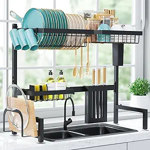 Dish Drying Rack - Large Over The Sink Dish Drainer Drying Rack (30.0" to 33.9" W), Large Capacity