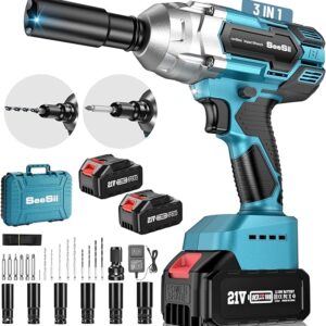 Seesii Cordless Impact Wrench 1/2 inch, Brushless Impact Gun Max Torque 479 Ft-lbs(650Nm)