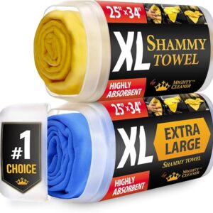 Premium XL Shammy Towel for Car - 2pk (34”x25”) - Super Absorbent Chamois Cloth - Spots