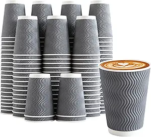 Coffee Cups 12 oz 120 Pack, Corrugated Insulated Ripple Wall Disposable Paper Coffee Cups 12oz