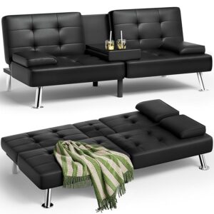 Homall Futon Sofa Bed, Leather Futon Couch with Removable Armrests, Adjustable Recliner Sleeper Sofa Bed