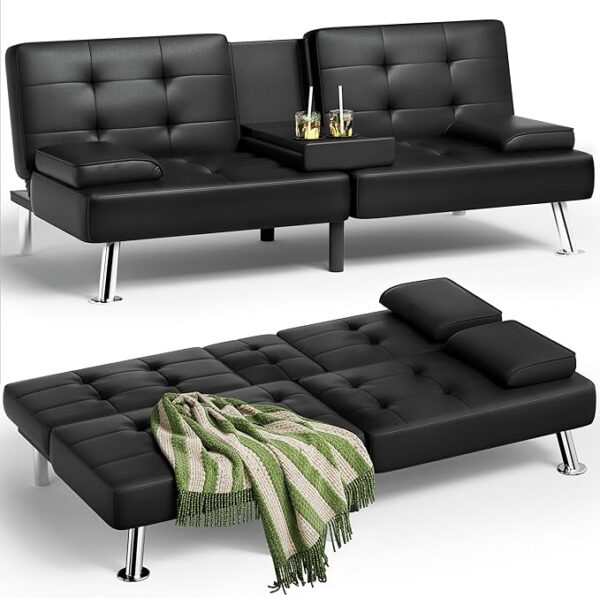 Homall Futon Sofa Bed, Leather Futon Couch with Removable Armrests, Adjustable Recliner Sleeper Sofa Bed