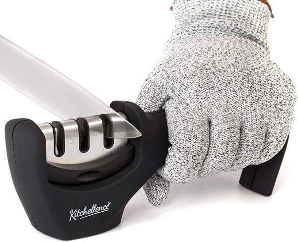 4-in-1 Kitchen Knife Accessories: 3-Stage Knife Sharpener Helps Repair, Restore, Polish Blades