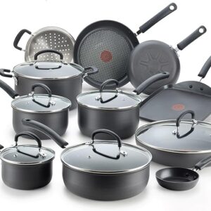 T-fal Ultimate Hard Anodized Nonstick Cookware Set 17 Piece, Oven Broiler Safe 400F, Lid Safe 350F