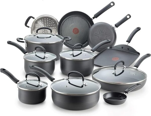 T-fal Ultimate Hard Anodized Nonstick Cookware Set 17 Piece, Oven Broiler Safe 400F, Lid Safe 350F