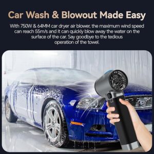 Turbo Dryer Blower for Cars, Max 181ft/s Car Dryer Air Blower with Light, 750W & 64mm Brushless