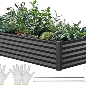 YITAHOME 8x4x1.5ft Large Raised Garden Bed Kit, Galvanized Metal Planter Box with Gloves