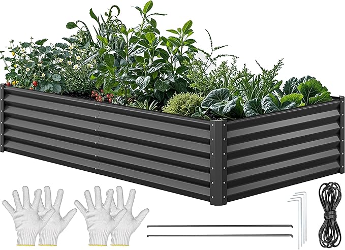 YITAHOME 8x4x1.5ft Large Raised Garden Bed Kit, Galvanized Metal Planter Box with Gloves