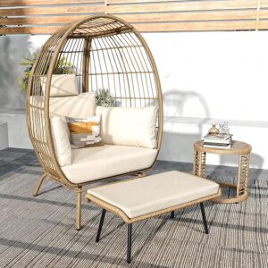 YITAHOME Accent Living Room Egg Chair w/Ottoman, Wicker Oversized Basket Chair with 5 Thick Cushions