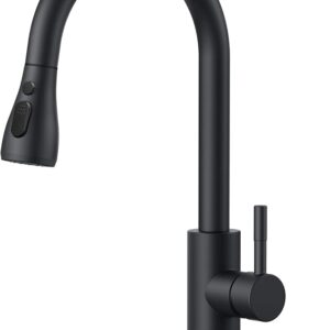 FORIOUS Black Kitchen Faucet with Pull Down Sprayer, High Arc Single Handle Classic Stainless Steel Sink Faucet