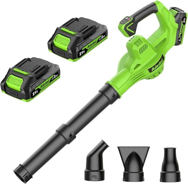 21V Cordless Leaf Blower 4-in-1 Nozzles Design Battery Powered Leaf Blowers with 2 Batteries and Charger