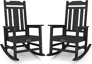 SERWALL Black Outdoor Rocking Chair Set of 2, All Weather Patio Rocking Chair