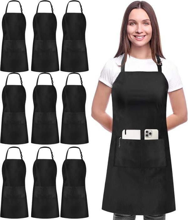 Utopia Kitchen 10 Pack Bib Apron Adjustable with 2 Pockets, Water and Oil Resistant