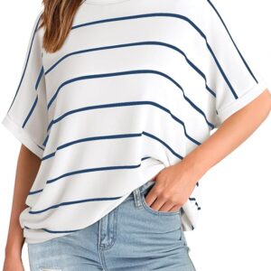 MIHOLL Womens Summer 2025 Striped Tops Batwing Short Sleeve Shirts Crewneck Casual Loose Blouses