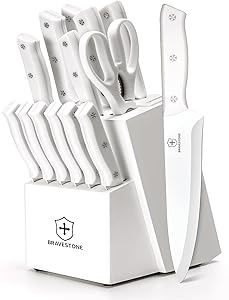 BRAVESTONE Knife Set, 15 Piece Kitchen Knife Set with Block Self Sharpening