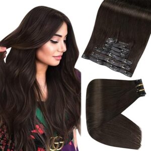 Full Shine Clip in Hair Extensions Real Human Hair Dark Brown Seamless Human Hair Clip in Extensions
