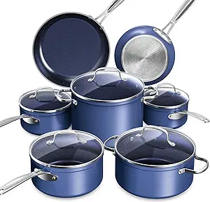 Nuwave Healthy Duralon Blue Ceramic Nonstick Cookware Set, Diamond Infused Scratch