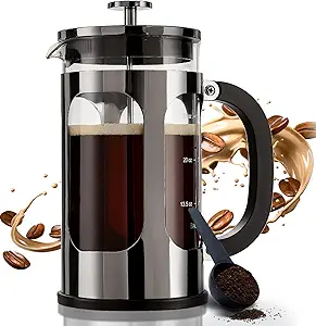 BAYKA French Press Coffee Maker 34 Ounce 1 Liter, Borosilicate Glass Stainless Steel