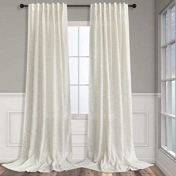 Natural Linen Back Tab Curtains 84 Inch Length for Living Room 2 Panel Pocket Drape Light Filtering