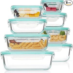 Vtopmart 8 Pack Glass Food Storage Containers with Airtight Lids, Glass Meal Prep Containers