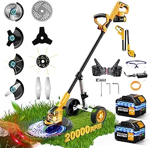20000RPM Battery Powered Weed Eater Cordless, 6000mAh Electric Weed Wacker Brush Cutter Heavy Duty