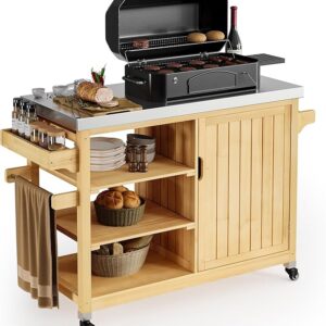 YITAHOME XL Solid Wood Outdoor Grill Cart Storage Cabinet