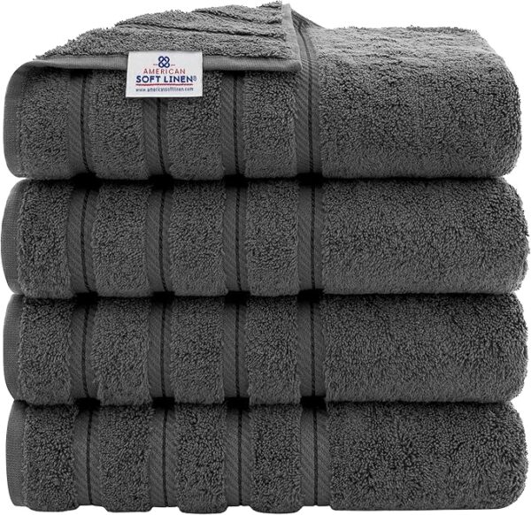 American Soft Linen Luxury 4 Piece Bath Towel Set, 100% Cotton Turkish Bath Towels for Bathroom