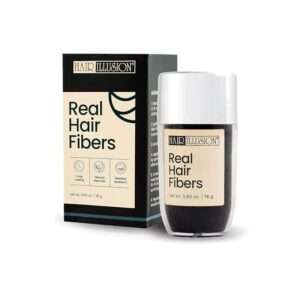 Hair Illusion Black Real Hair Fibers for Thinning Hair - 100% Natural Texture, Non Synthetic Hair Fibers
