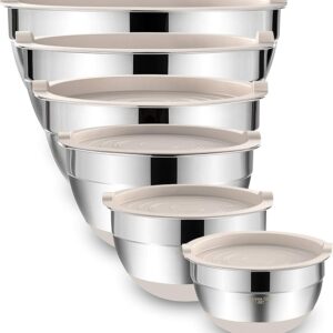 Umite Chef Mixing Bowls with Airtight Lids, 6 piece Stainless Steel Metal Nesting Storage Bowls