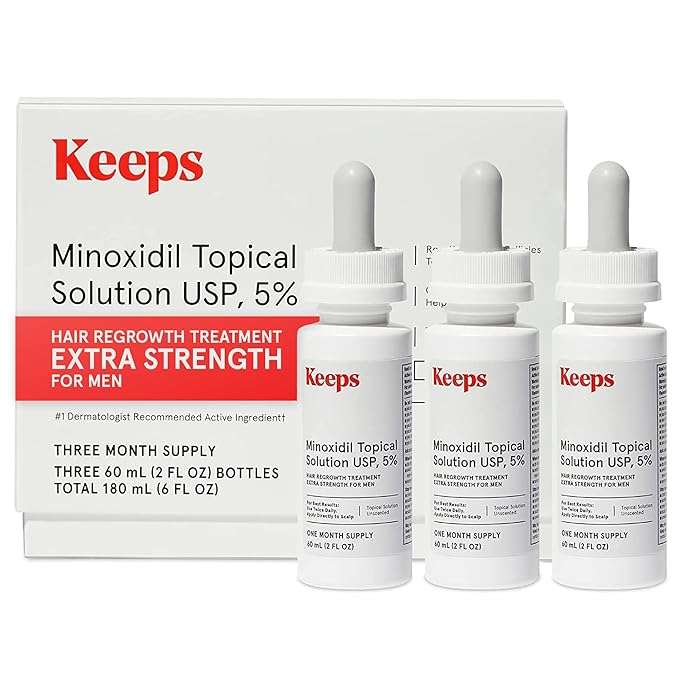 Keeps Extra Strength Minoxidil for Men Topical Hair Growth Serum, 5% Solution Hair Loss Treatment