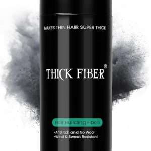 THICK FIBER Hair Fibers for Thinning Hair & Bald spots (BLACK) - 25g Bottle - Conceals Hair Loss