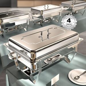 Chafing Dishes for Buffet 4 Pack, 9QT [No Fingers Cut] Roll Edge Designed