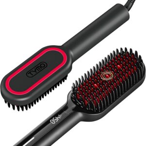 TYMO Hair Straightener Brush - Upgraded Ionic Plus Straightening Brush with Dense Bristles, 16 Temps, Dual Voltage | Ceramic Hot Comb for Women