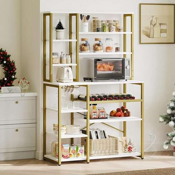 YITAHOME Kitchen Microwave Stand Bakers Rack Coffee Bar with Power Outlet