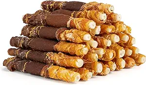 MON2SUN Dog Treats, Triple Flavor 5 Inch Chicken Liver Duck and Chicken Wrapped Rawhide Snacks