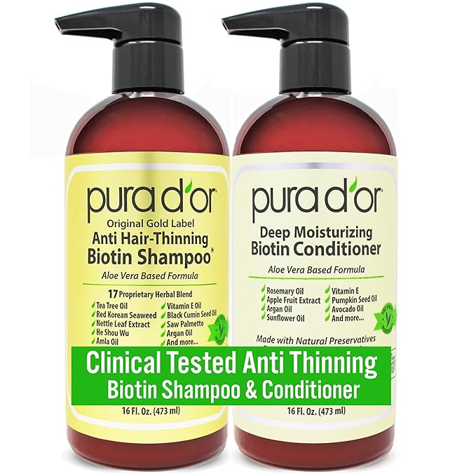 PURA D'OR Anti-Thinning Biotin Shampoo & Deep Moisturizing Conditioner Original Gold Label Set