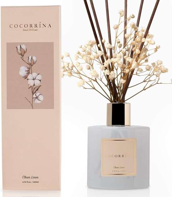 Cocorrína Reed Diffuser Set, 6.7 oz Clean Linen Scented Diffuser with Sticks Home Fragrance