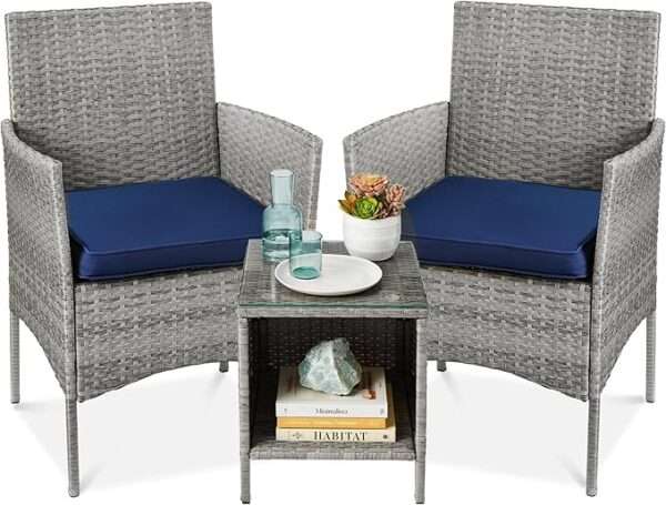 Best Choice Products 3-Piece Outdoor Wicker Conversation Bistro Set, Space Saving Patio Furniture for Garden